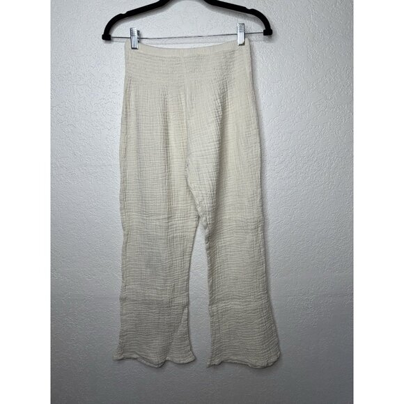 Lotus & Luna Wide Leg Gauze Pull On Pants in Beige 100% Cotton Size S/M Boho 1C - Picture 3 of 8